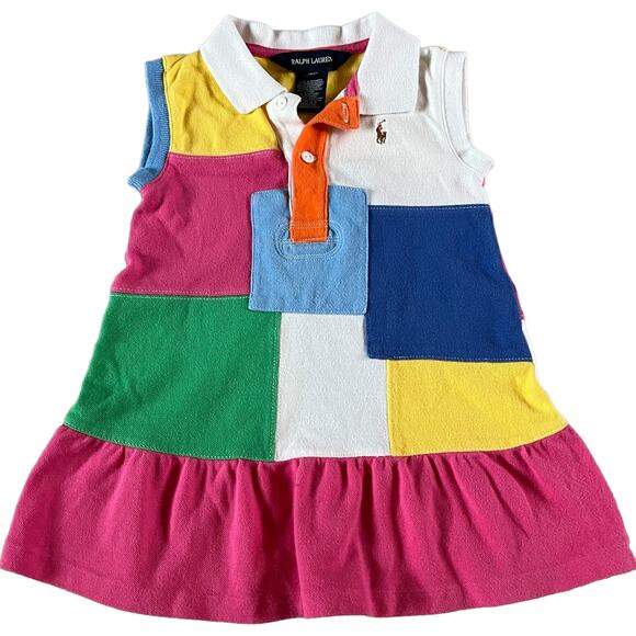 Ralph Lauren Colorful Patchwork Polo Dress Baby Sz 18 Months - Picture 2 of 5
